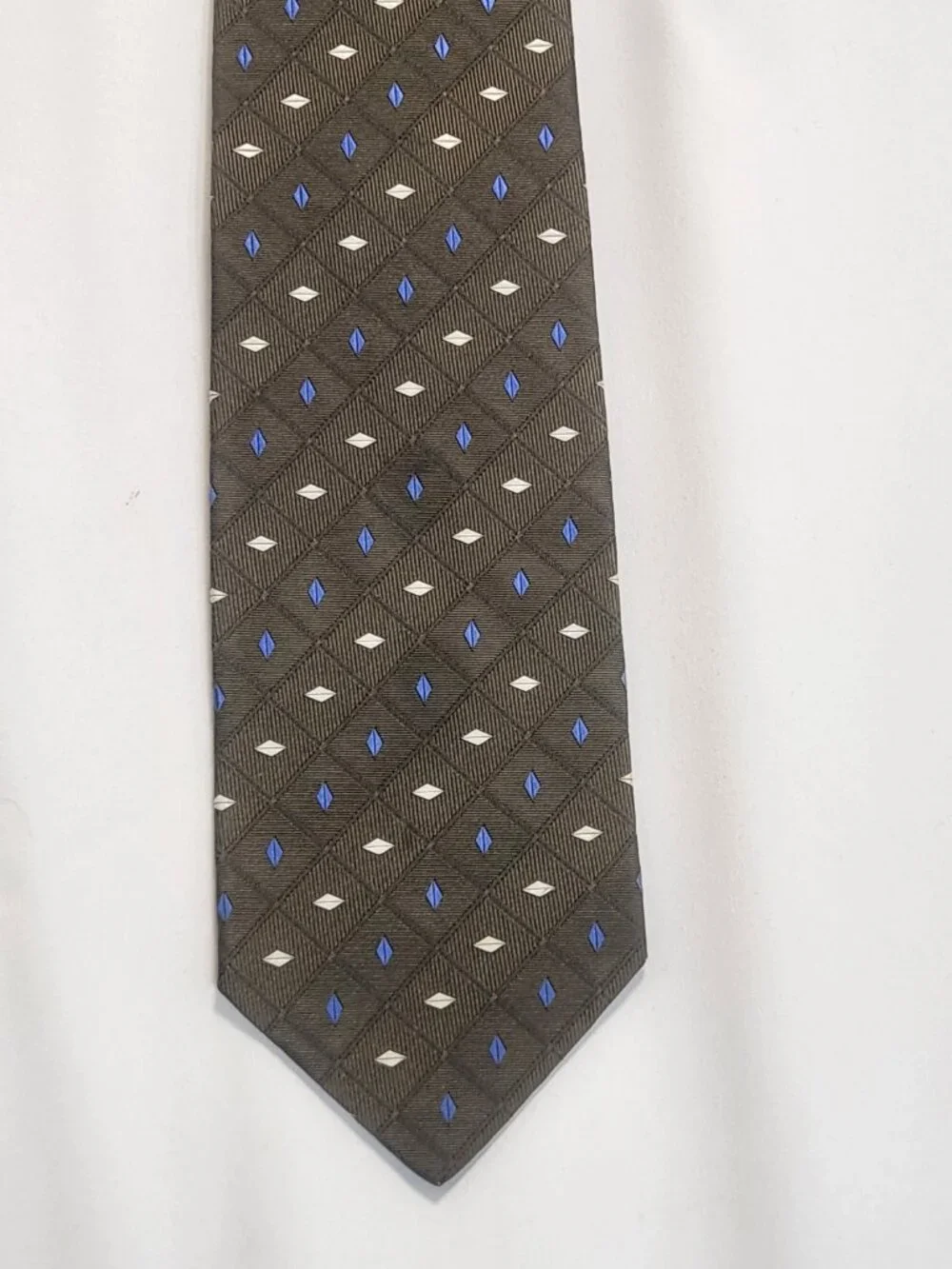 Jos A Bank Silk Tie Lot 2 Made in Italy 4” Wide Olive Green Gold Geometric Mens